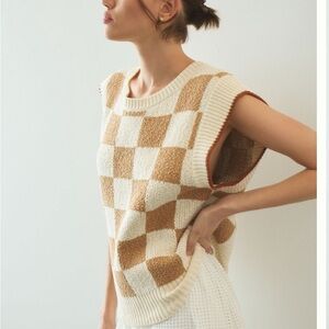 Anthropologie Checkered Knit Sleeveless Sweater